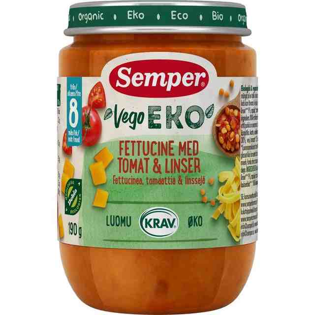 Semper ЕКО VEGO Фетучини с домати и леща, от 8м, 190г.
