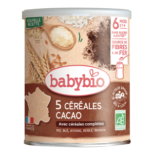Babybio Био бебешка каша 5 зърнени храни с киноа и какао 6+ месеца 220 г