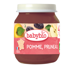 babybio Био плодово пюре с ябълки и сини сливи 130г след 4м