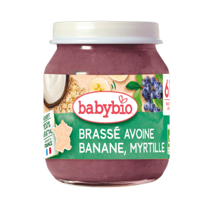 Babybio Био плодово пюре овес, банан и диви боровинки след 6м, 130г