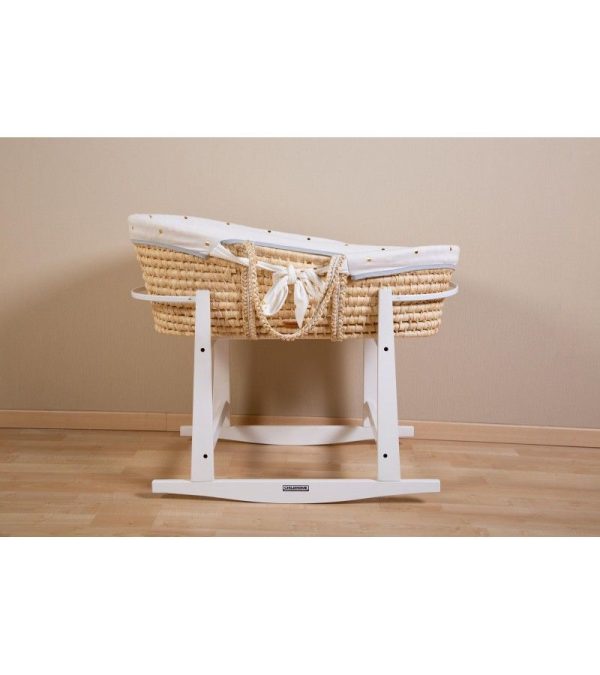 CHILDHOME Люлееща Се Бяла Дървена Стойка За Бебешки Кош Moses Basket