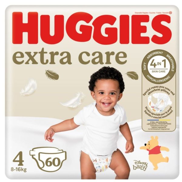 Huggies пелени за бебе Extra Care Размер 4 (8-14 кг), 60 броя