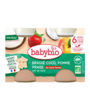 Babybio био пюре Кокосово мляко, Ябълка и Ягода – 130 г, 6+ месеца