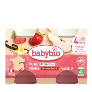 Babybio био пюре круша, ягода и ванилия – 130 г, 6+ месеца