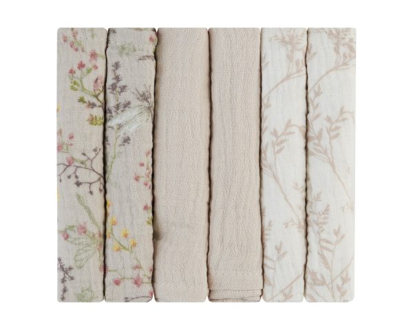 Kikkaboo Комплект 6 бр муселинови кърпички 30х30 см Secret Garden Beige
