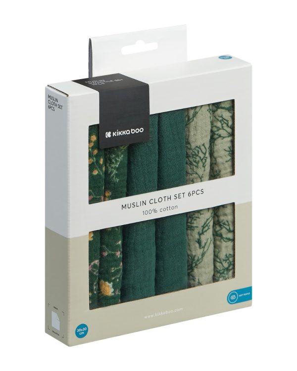 Kikkaboo Комплект 6 бр муселинови кърпички 30х30 см Secret Garden Green